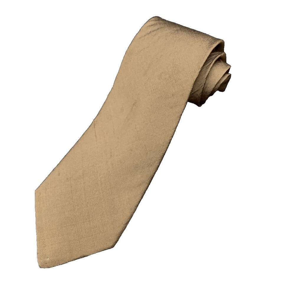 Vintage 80s 90s Tom James Silk Neck Tie Light Brown Handmade Corpcore HoCo FLAWS